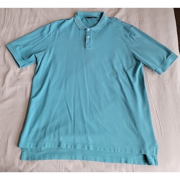 Lands End Mens XL Polo Shirt Red Light Blue Solid Cotton Casual USA VTG 90s - Picture 1 of 13